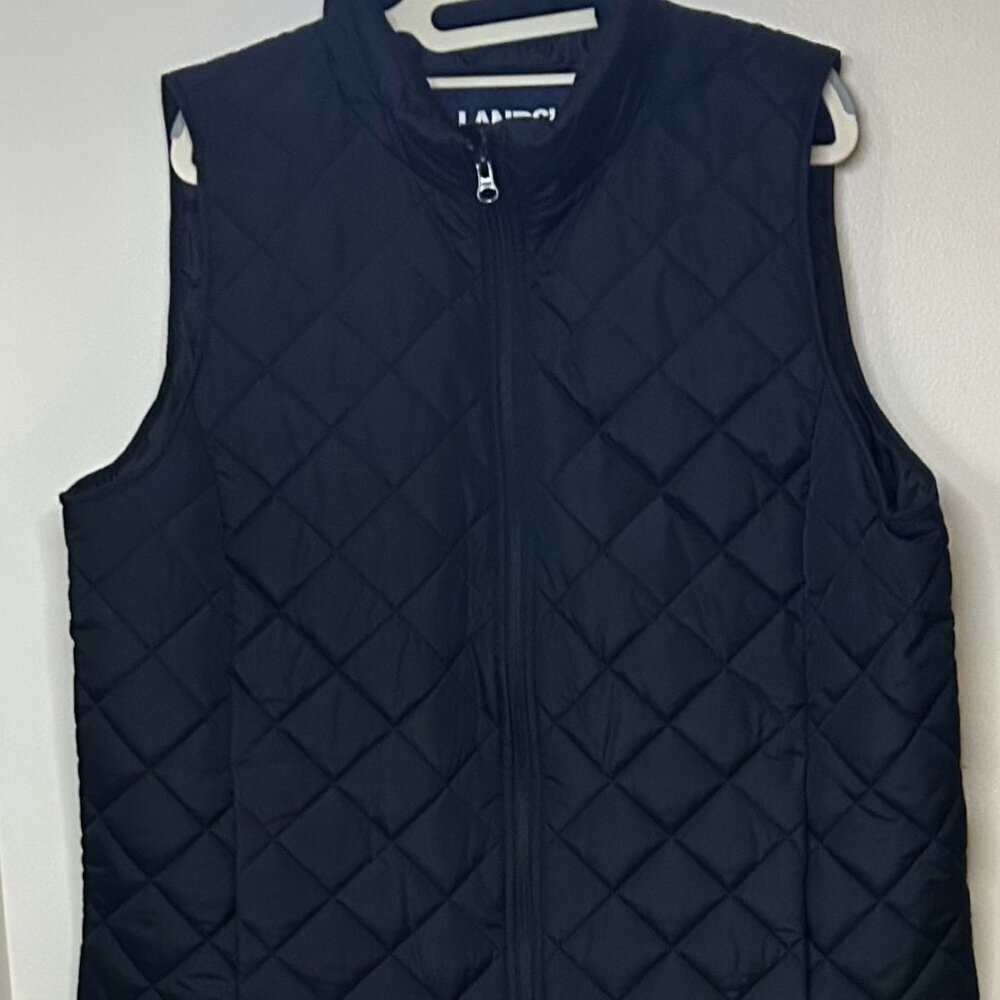 Lands End Quilted Zip Front Vest In Black Size Large